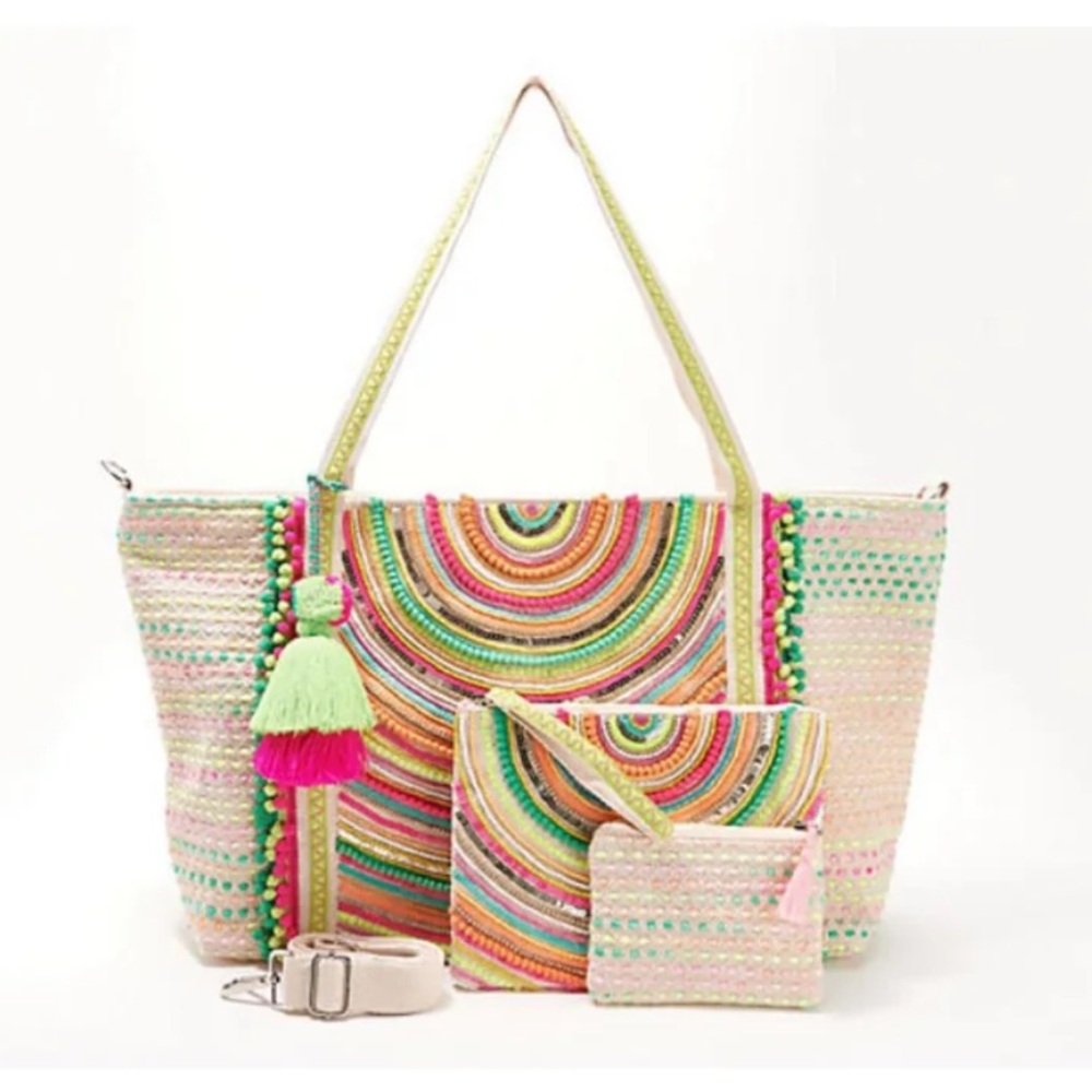 Colorful Woven Tote Bag Set